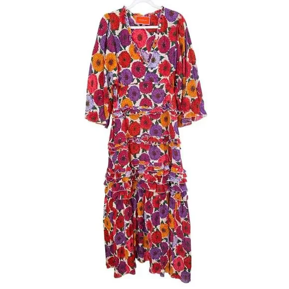 La DoubleJ Jeanne Maxi Dress Zinnie Creponne Floral Print Gown Tuckernuck XL - Picture 7 of 15